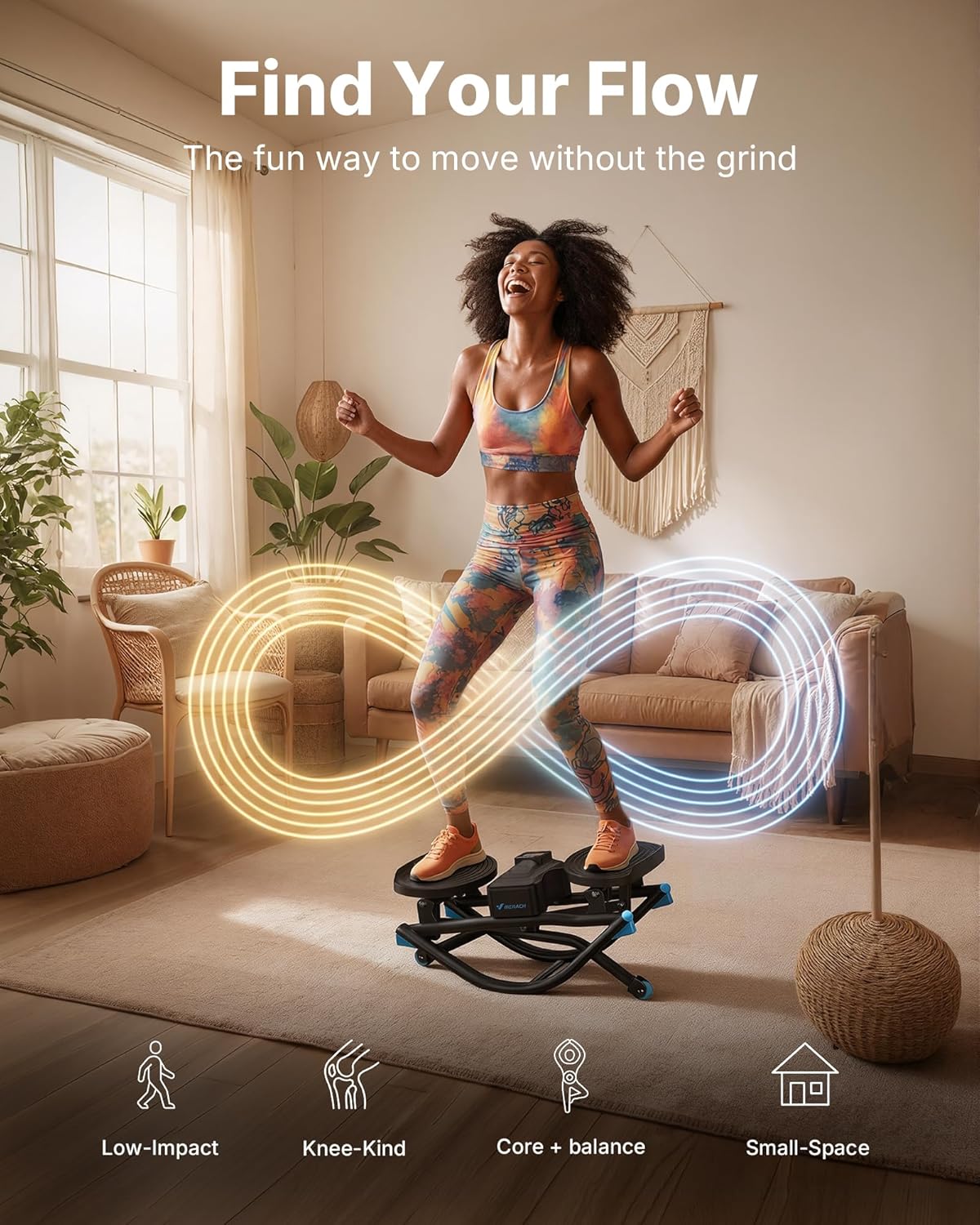 MERACH Rocking Stepper 3D Motion Balance Board with Resistance Bands 330 lb Capacity