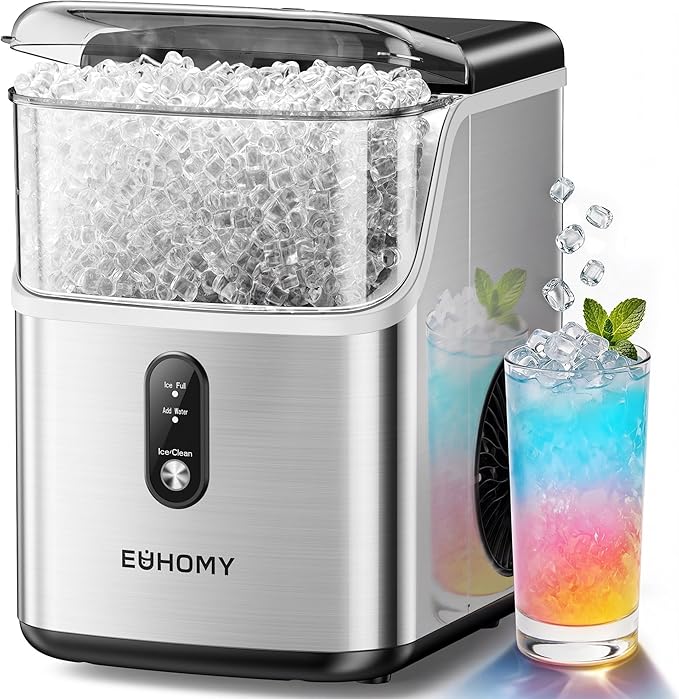 EUHOMY Nugget Ice Maker Countertop Chewable Pellet Ice Machine Self-Cleaning 35 lbs/Day Portable
