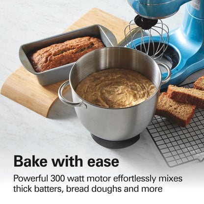Electric Stand Mixer, 4 Quarts, Dough Hook, Flat Beater Attachments, Splash Guard, 7 Speeds with Whisk, Easy-Carry Top Handle, Blue
