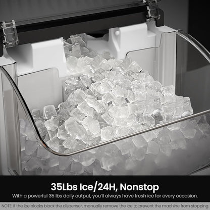Kismile Nugget Ice Maker Countertop Chewable Pellet Ice Machine Self-Cleaning 35 lbs/Day Portable