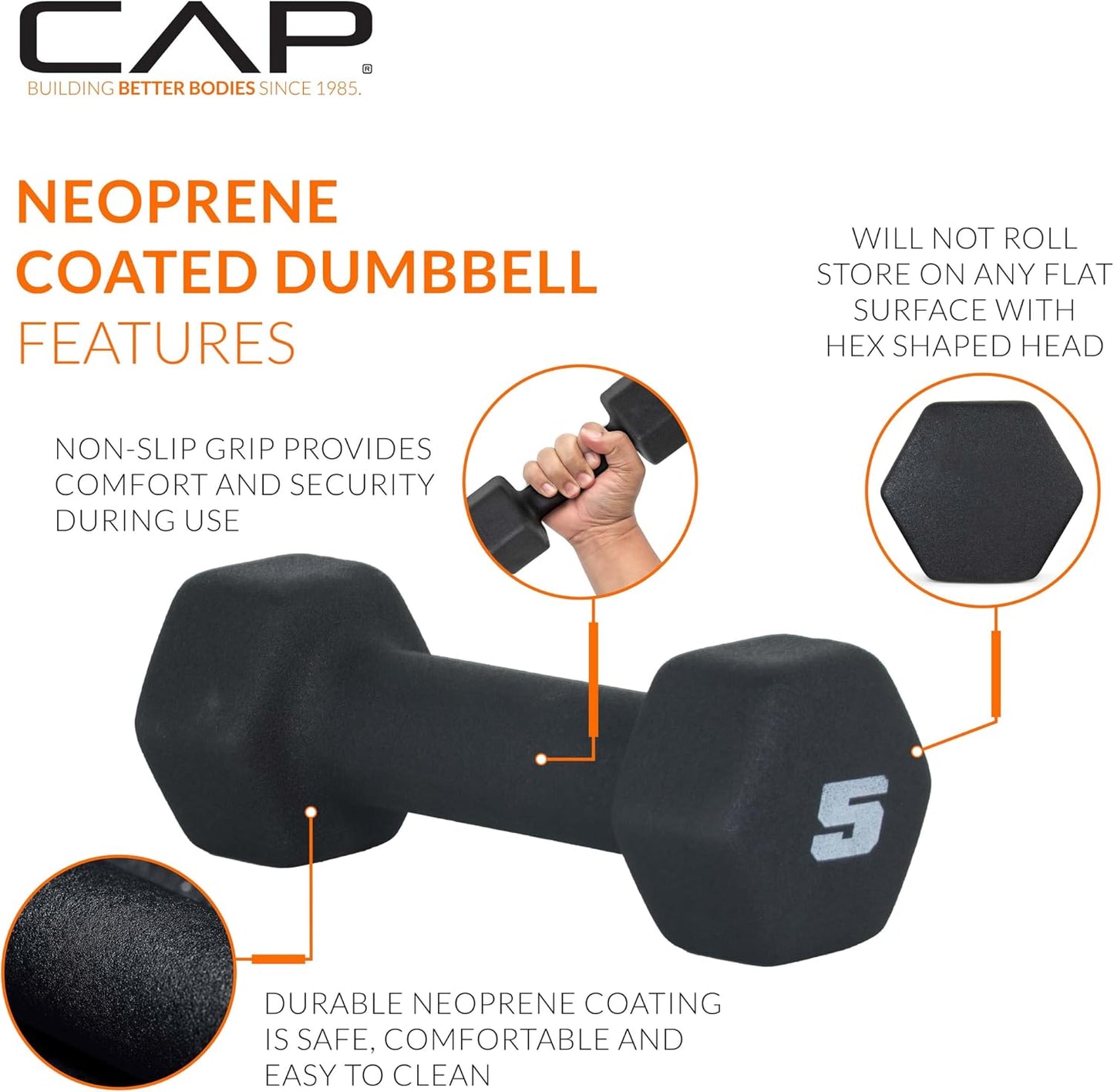 CAP Barbell Neoprene Dumbbell Pair 5 lb Black