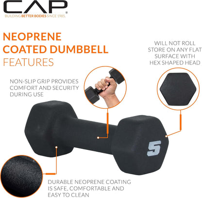 CAP Barbell Neoprene Dumbbell Pair 5 lb Black