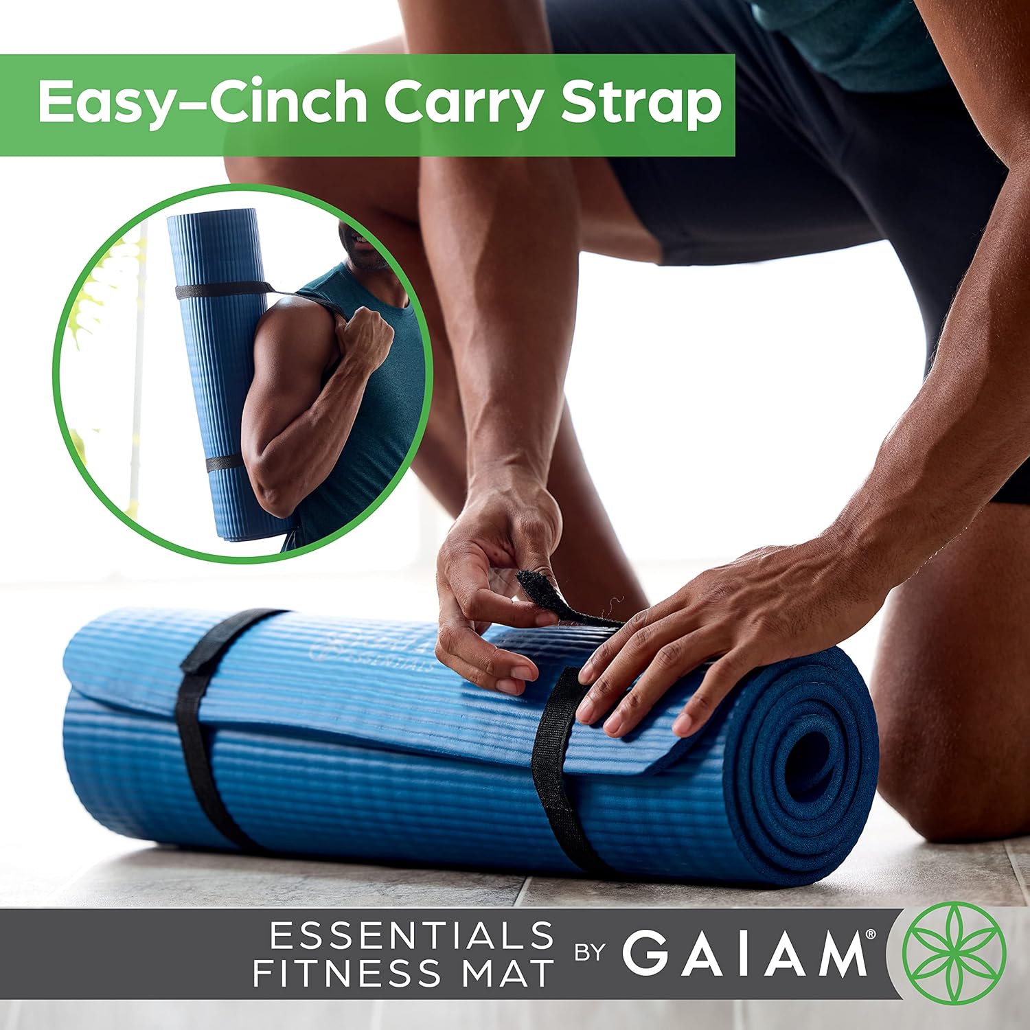 Gaiam Thick Yoga Mat Extra Cushioned NBR Foam Non-Slip Exercise Fitness Mat with Carrying Strap 72 x 24 Inch