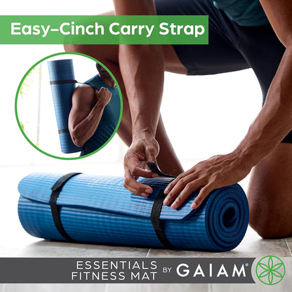 Gaiam Thick Yoga Mat Extra Cushioned NBR Foam Non-Slip Exercise Fitness Mat with Carrying Strap 72 x 24 Inch