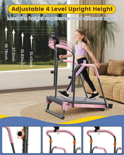 Heypappy Kids Manual Treadmill Adjustable Incline Handlebar Walking Pad 165 lb Capacity
