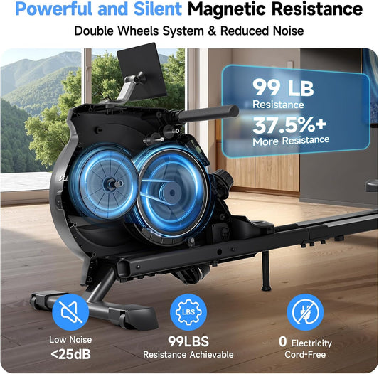 YPOO Magnetic Rowing Machine Foldable 350 lb Capacity 16-Level Silent Resistance Full-Body Cardio Home Gym RM930