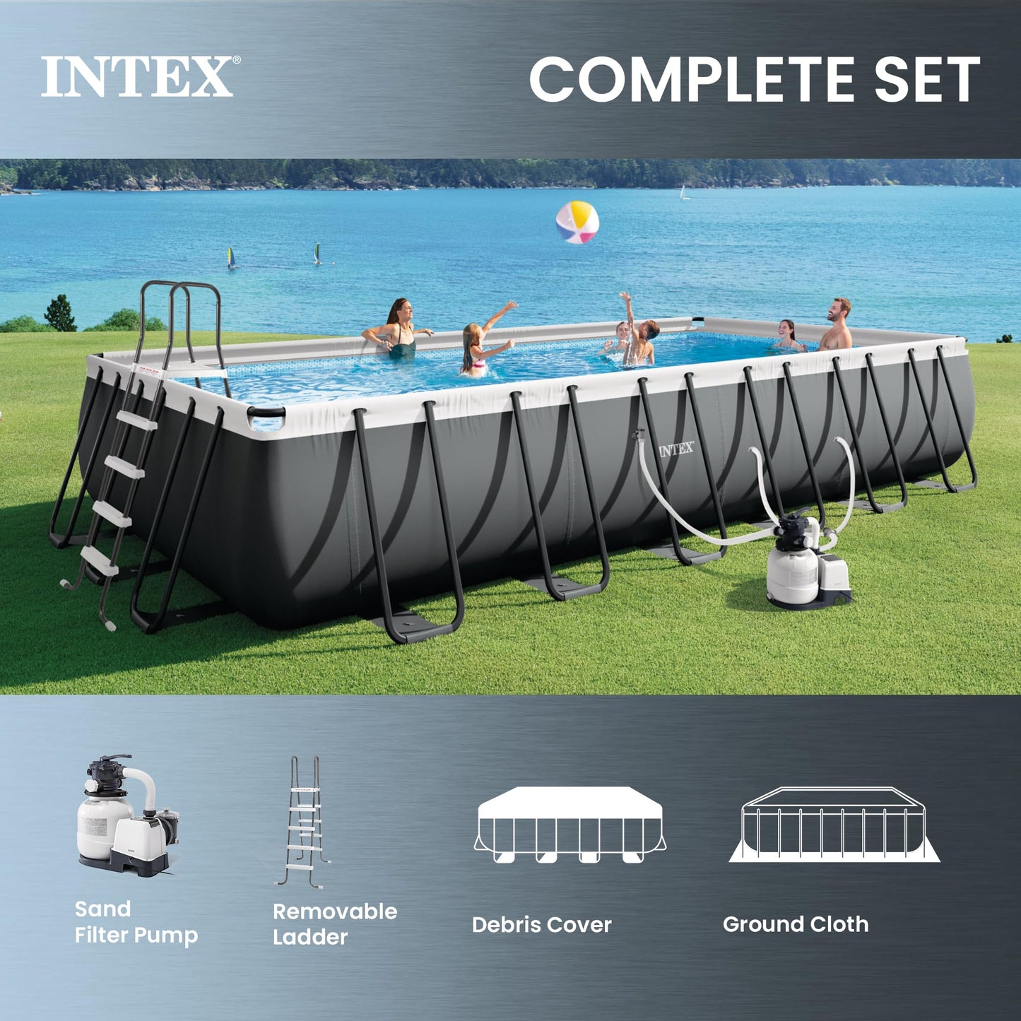 Ultra XTR 24 ft x 12 ft 52 in Above Ground Pool Set, Rectangular Swimming Pool