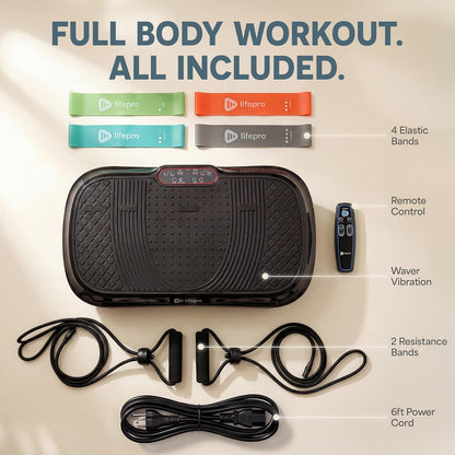 LifePro Waver Vibration Plate Exercise Machine 99 Speeds 10 Presets Resistance Bands Non-Slip 330 lb Capacity