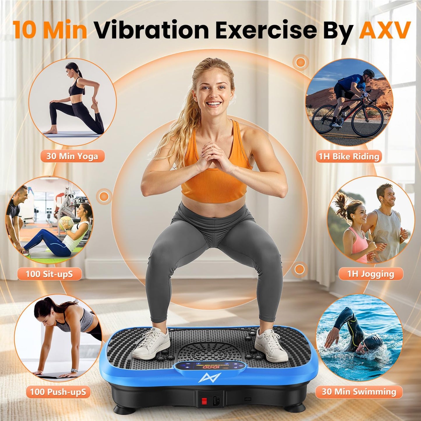 AXV Vibration Plate Exercise Machine 120 Speeds Remote Control Resistance Bands 400 lb Capacity