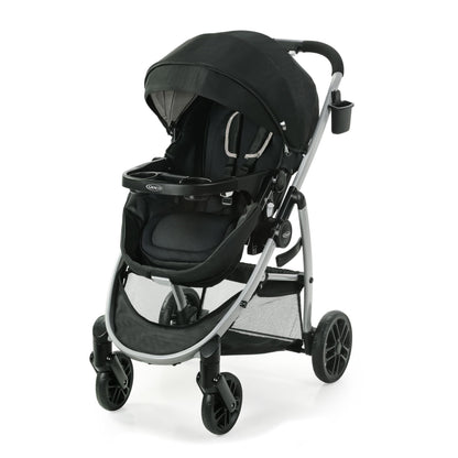 Graco Modes Pramette travel system with infant SnugRide 35 car seat and stroller in Ellington color, showing the modular design.