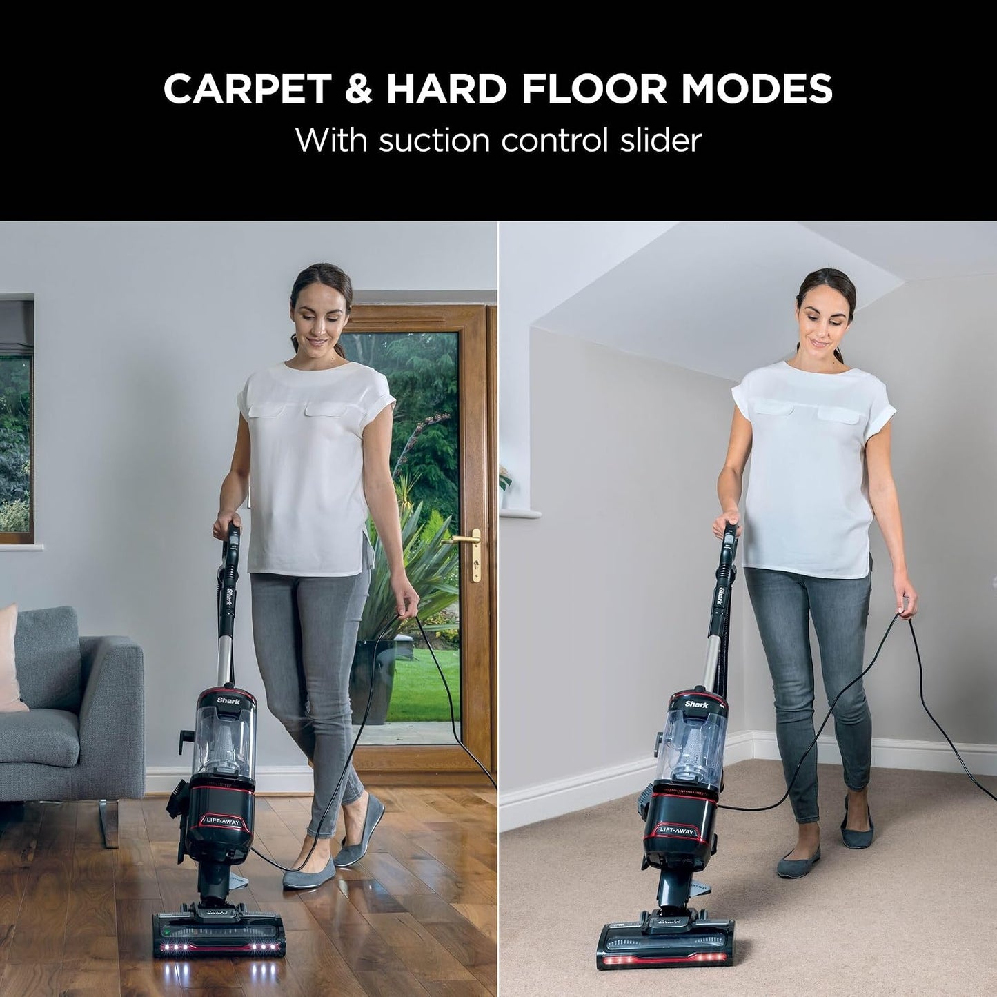 Shark NV602UKT Lift-Away Upright Vacuum Cleaner Anti-Allergen LED Headlights 1.1 L 8m Cord 750W 15.4 lb Red/Black