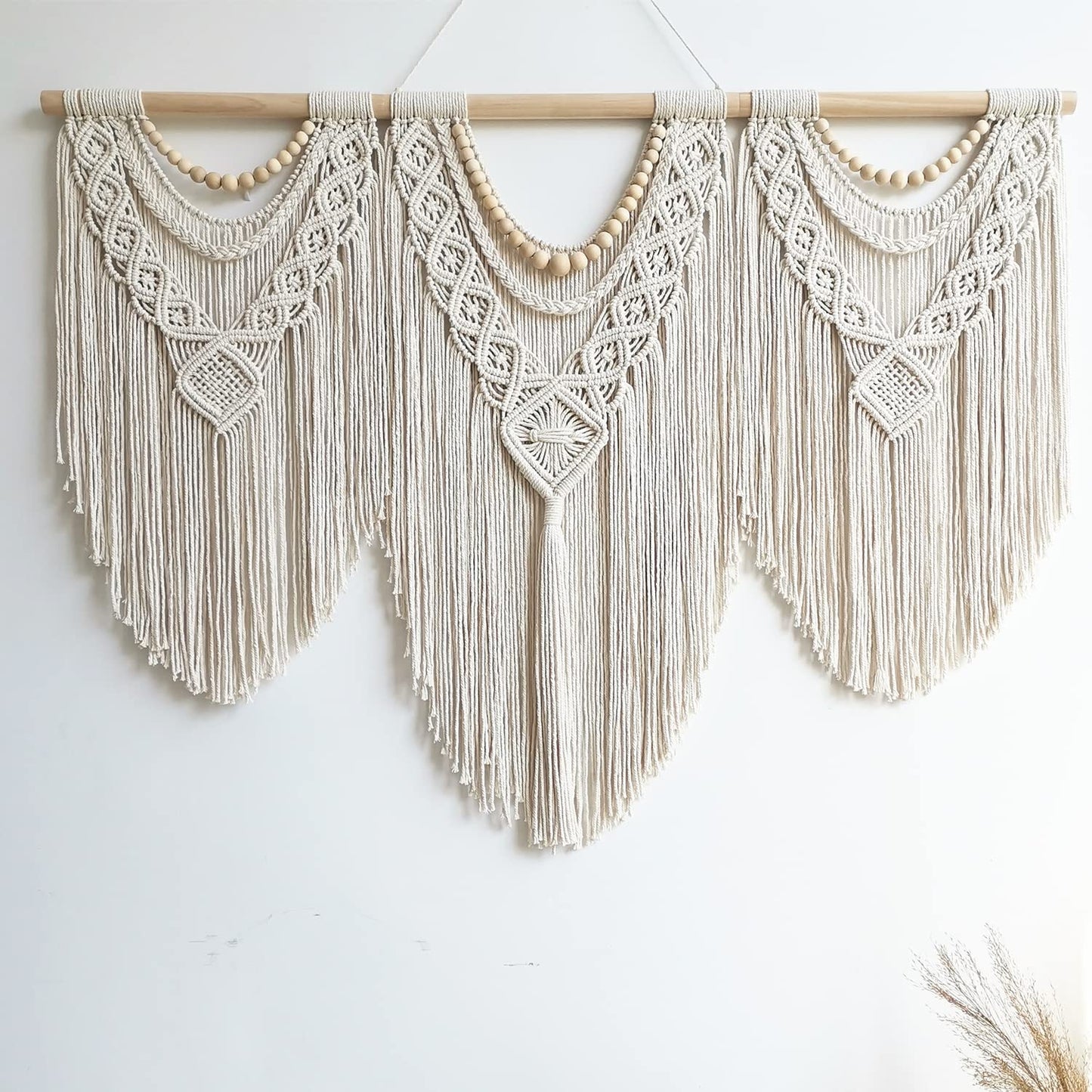 Large Macrame Wall Hanging – 43" x 32", Boho Wood Bead