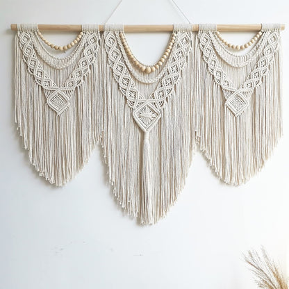 Large Macrame Wall Hanging – 43" x 32", Boho Wood Bead