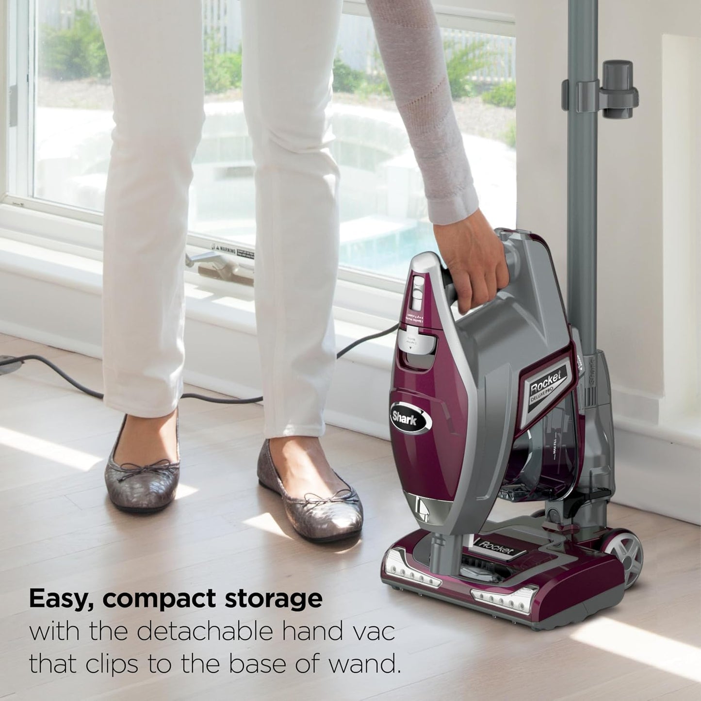 Shark Rocket Pet Plus Corded Stick Vacuum XL Dust Cup Handheld Conversion LED Headlights 8.6 lb Bordeaux/Silver HV322