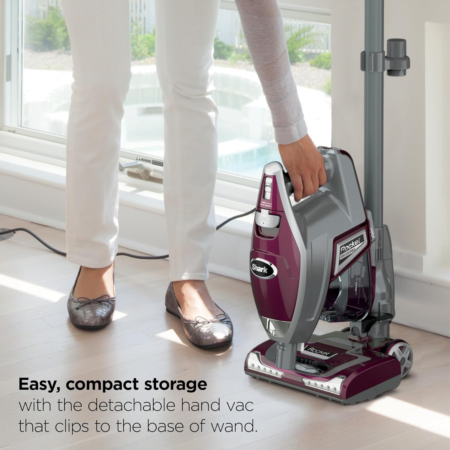 Shark Rocket Pet Plus Corded Stick Vacuum XL Dust Cup Handheld Conversion LED Headlights 8.6 lb Bordeaux/Silver HV322