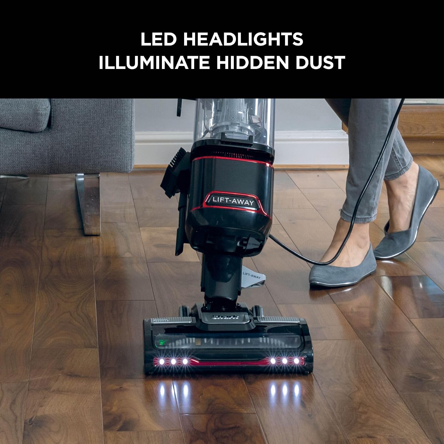 Shark NV602UKT Lift-Away Upright Vacuum Cleaner Anti-Allergen LED Headlights 1.1 L 8m Cord 750W 15.4 lb Red/Black