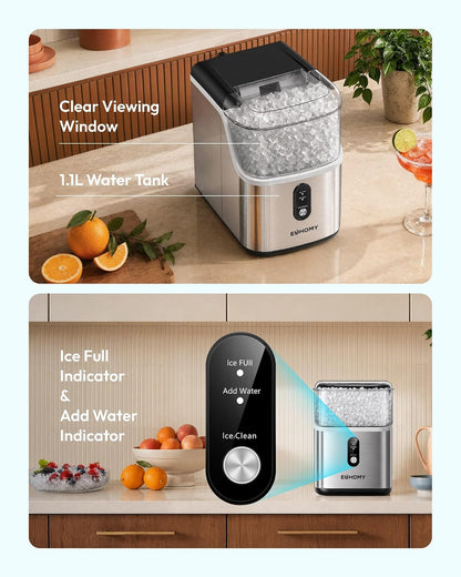EUHOMY Nugget Ice Maker Countertop Chewable Pellet Ice Machine Self-Cleaning 35 lbs/Day Portable