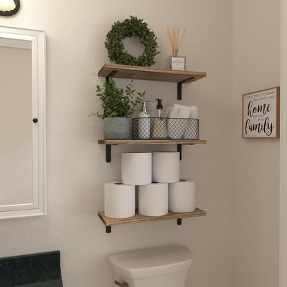 WOPITUES Floating Shelves Set of 6 Wall Mounted Wood Farmhouse Shelf 16.5 Inch Rustic Brown HM011A