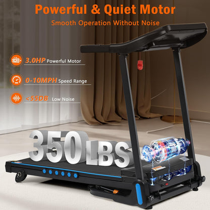 Incline Treadmill with 3.0 HP Motor 350 lb Capacity Auto-Folding Hydraulic System Black