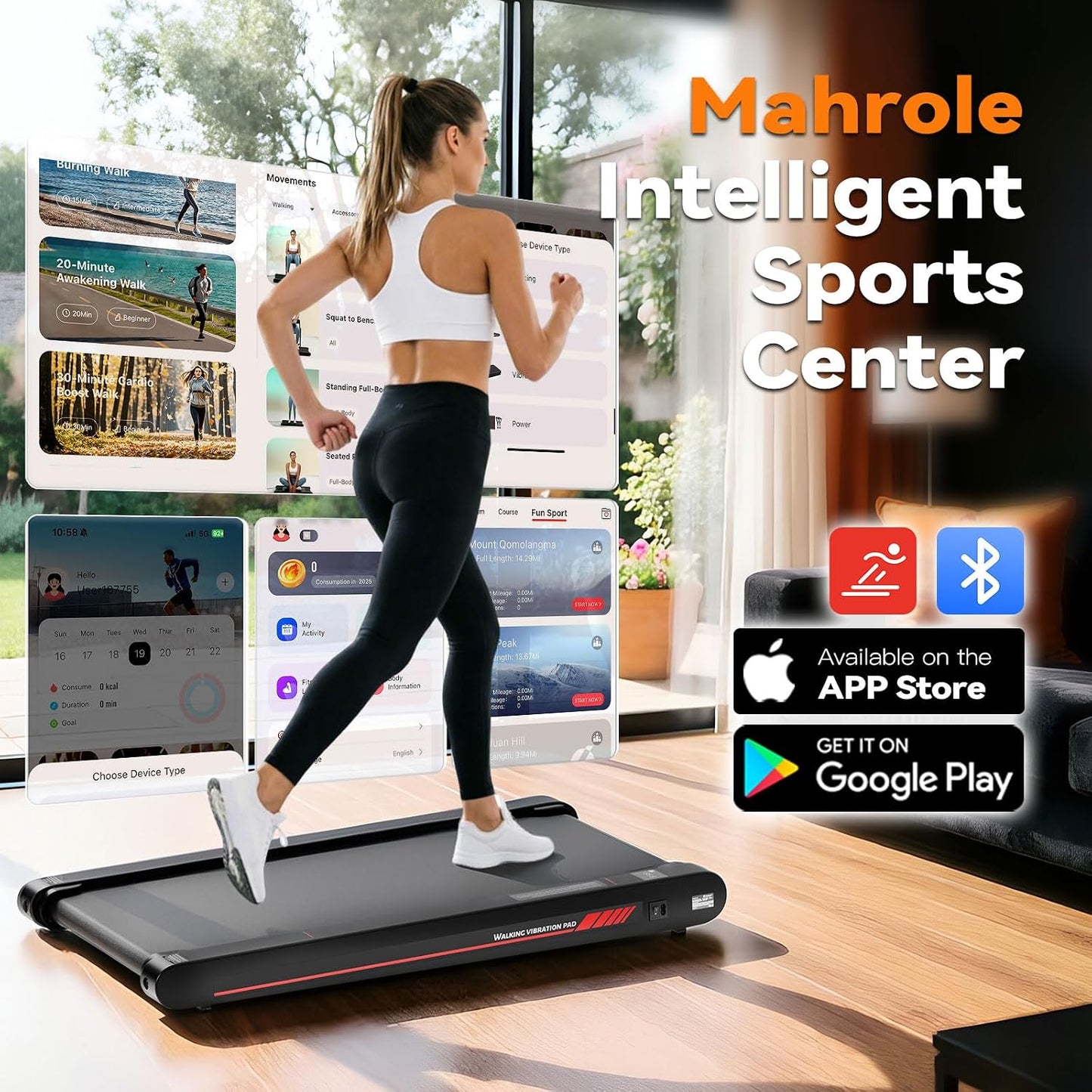 Mahrole 3-in-1 Walking Pad Vibration Plate Portable Under Desk Treadmill 400W