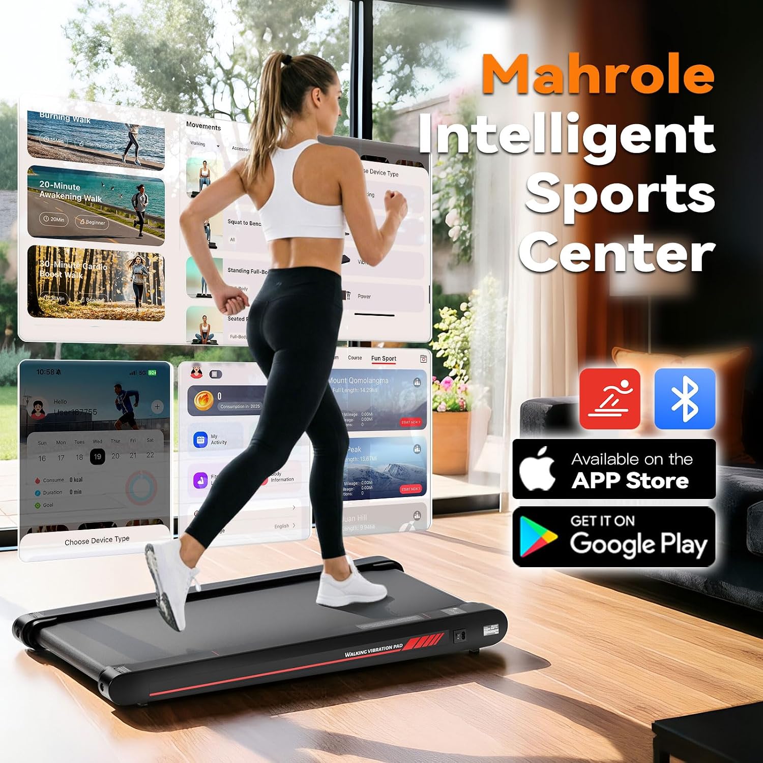 Mahrole 3-in-1 Walking Pad Vibration Plate Portable Under Desk Treadmill 400W