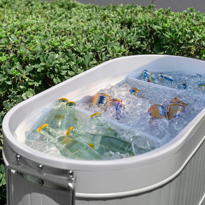 Permasteel Rolling Patio Cooler 120-Quart Outdoor Beverage Ice Chest with Wheels Farmhouse Design