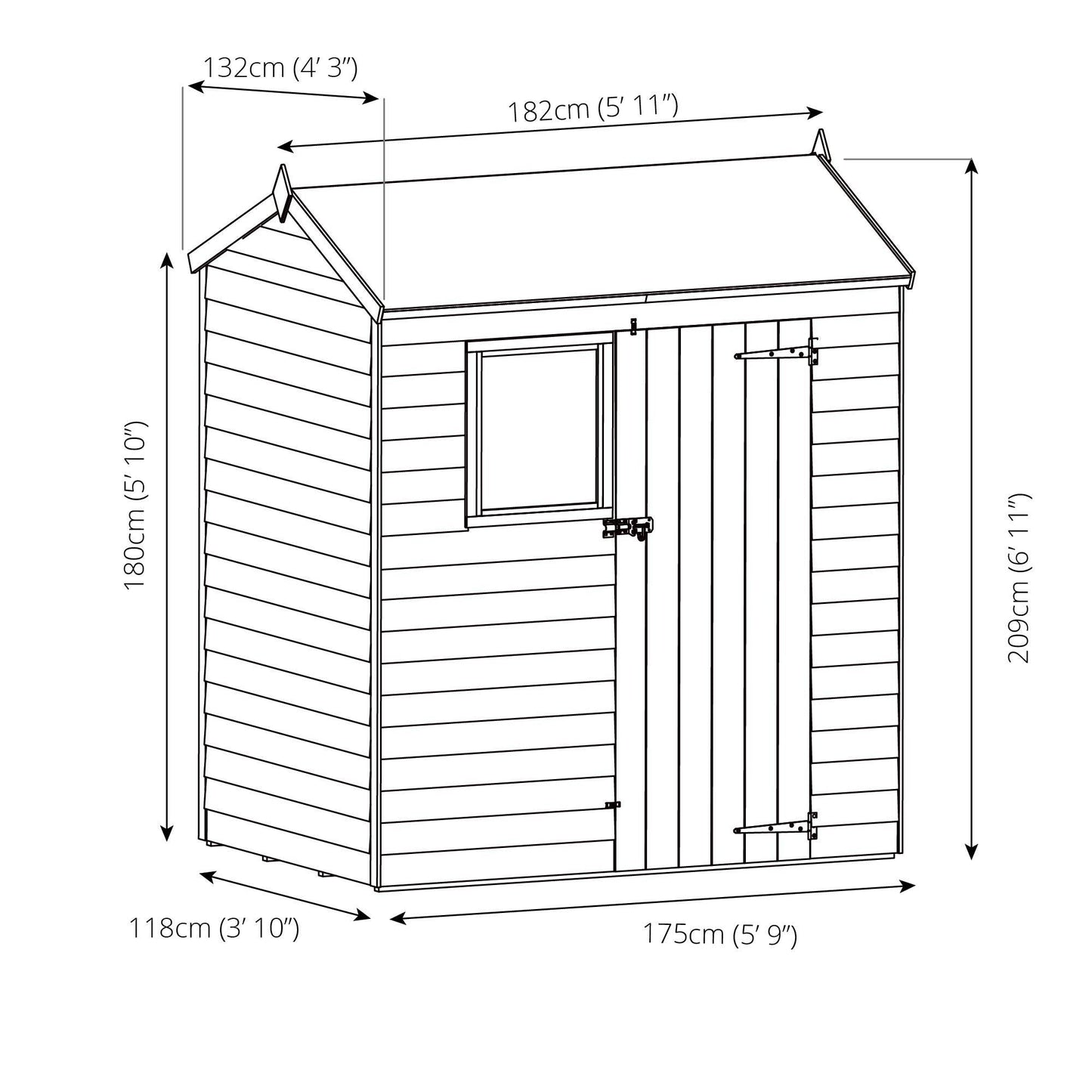 6 x 4 Ft Overlap Reverse Apex Shed