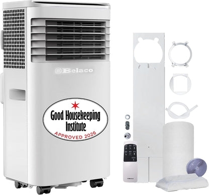9000 BTU Portable Air Conditioner 4-in-1 Cooling Fan Dehumidifier 24Hr Timer Remote Control 28.8 L/Day 215 sq ft White