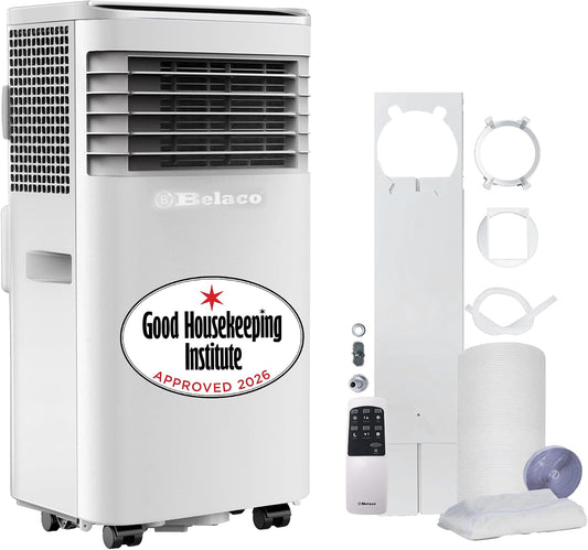 9000 BTU Portable Air Conditioner 4-in-1 Cooling Fan Dehumidifier 24Hr Timer Remote Control 28.8 L/Day 215 sq ft White