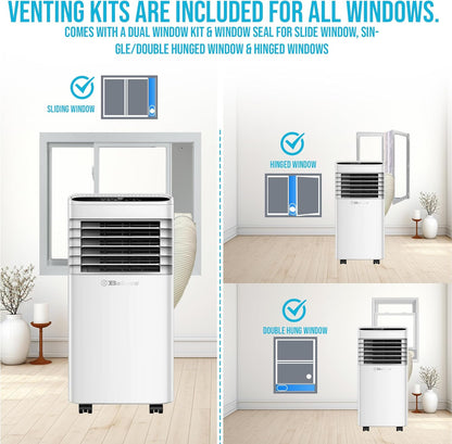 9000 BTU Portable Air Conditioner 4-in-1 Cooling Fan Dehumidifier 24Hr Timer Remote Control 28.8 L/Day 215 sq ft White