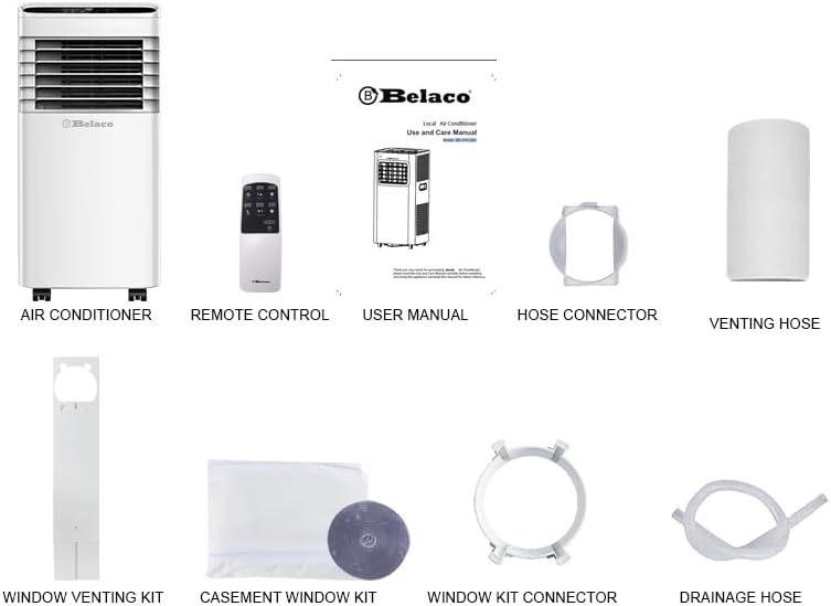 9000 BTU Portable Air Conditioner 4-in-1 Cooling Fan Dehumidifier 24Hr Timer Remote Control 28.8 L/Day 215 sq ft White