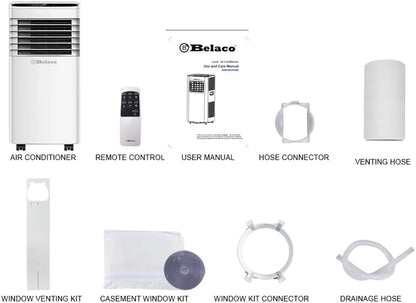 9000 BTU Portable Air Conditioner 4-in-1 Cooling Fan Dehumidifier 24Hr Timer Remote Control 28.8 L/Day 215 sq ft White