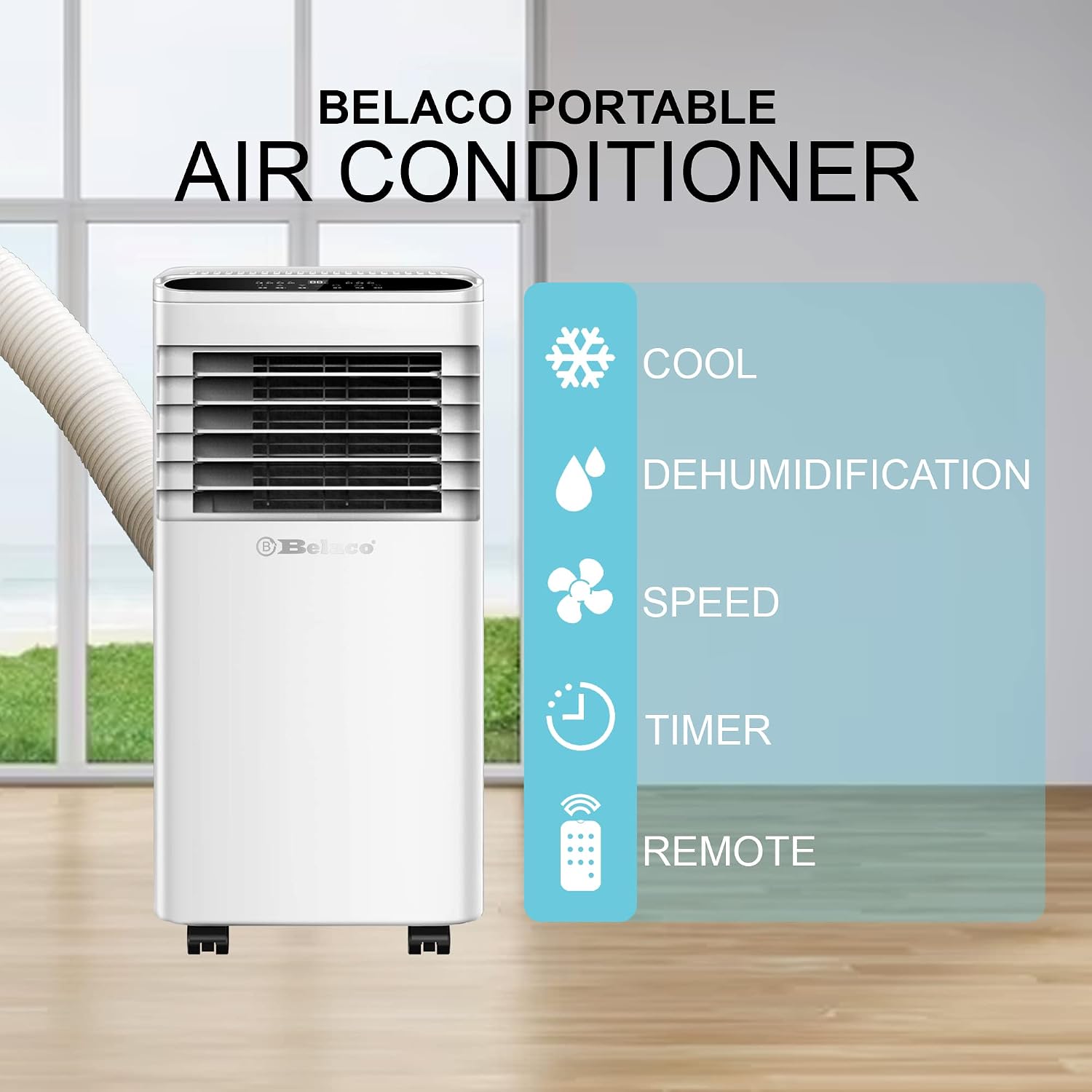 9000 BTU Portable Air Conditioner 4-in-1 Cooling Fan Dehumidifier 24Hr Timer Remote Control 28.8 L/Day 215 sq ft White