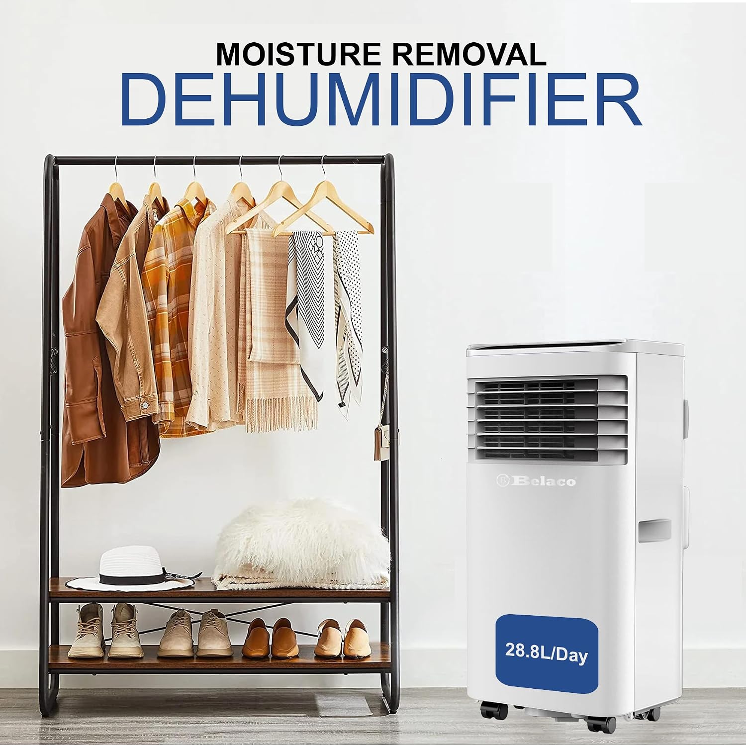 9000 BTU Portable Air Conditioner 4-in-1 Cooling Fan Dehumidifier 24Hr Timer Remote Control 28.8 L/Day 215 sq ft White