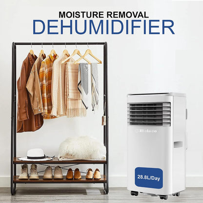 9000 BTU Portable Air Conditioner 4-in-1 Cooling Fan Dehumidifier 24Hr Timer Remote Control 28.8 L/Day 215 sq ft White