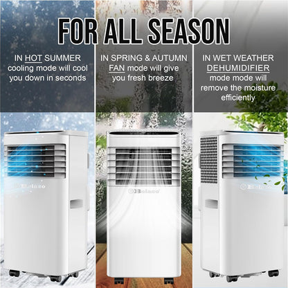 9000 BTU Portable Air Conditioner 4-in-1 Cooling Fan Dehumidifier 24Hr Timer Remote Control 28.8 L/Day 215 sq ft White