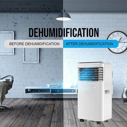 9000 BTU Portable Air Conditioner 4-in-1 Cooling Fan Dehumidifier 24Hr Timer Remote Control 28.8 L/Day 215 sq ft White
