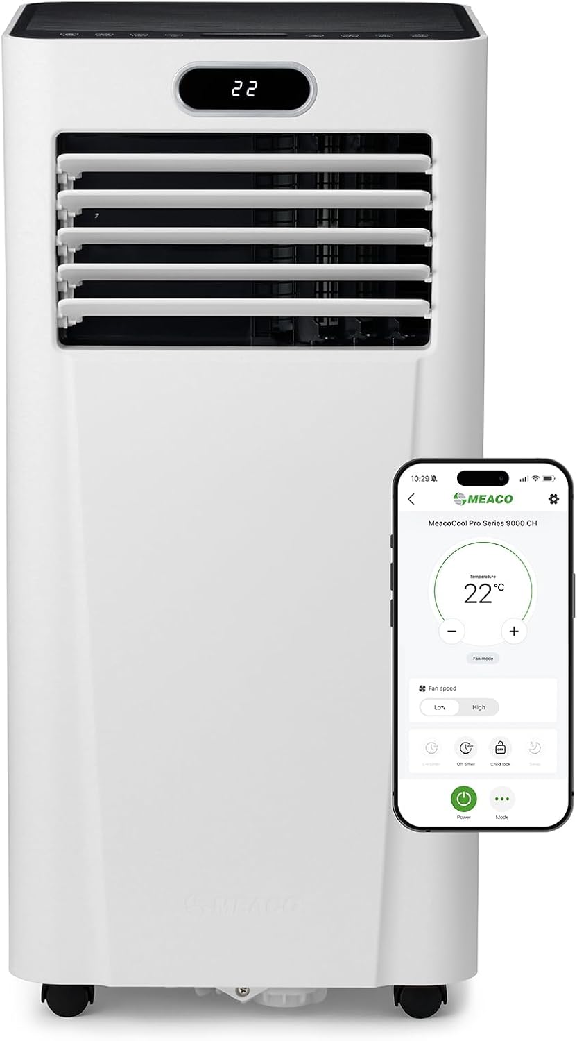 9000 BTU Portable Air Conditioner Wi-Fi Enabled App Control Low Energy Quiet 51-55 dB Free Window Kit White MC9000CHRPRO