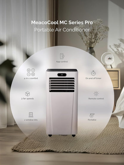 9000 BTU Portable Air Conditioner Wi-Fi Enabled App Control Low Energy Quiet 51-55 dB Free Window Kit White MC9000CHRPRO