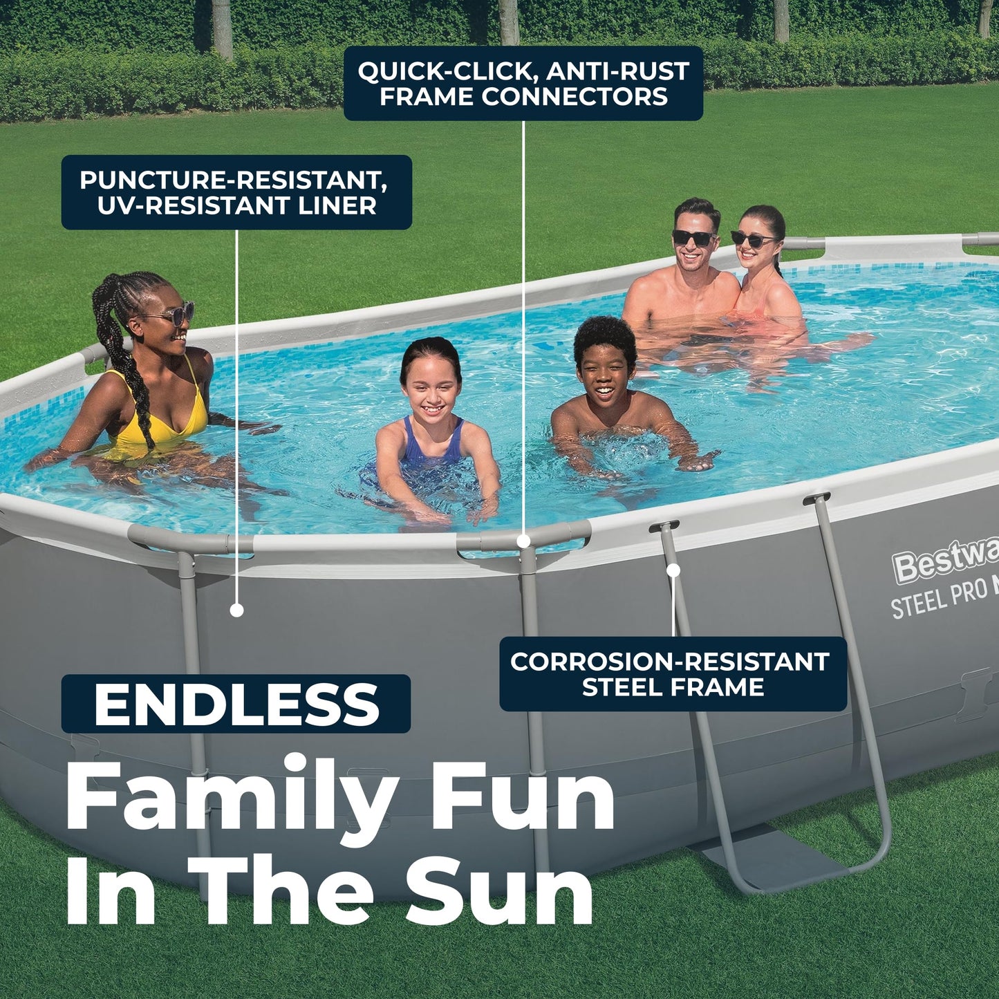 Steel Pro MAX 16' x 10' x 42" Above Ground Pool, Oval Metal Frame Outdoor Swimming Pool