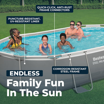 Steel Pro MAX 16' x 10' x 42" Above Ground Pool, Oval Metal Frame Outdoor Swimming Pool