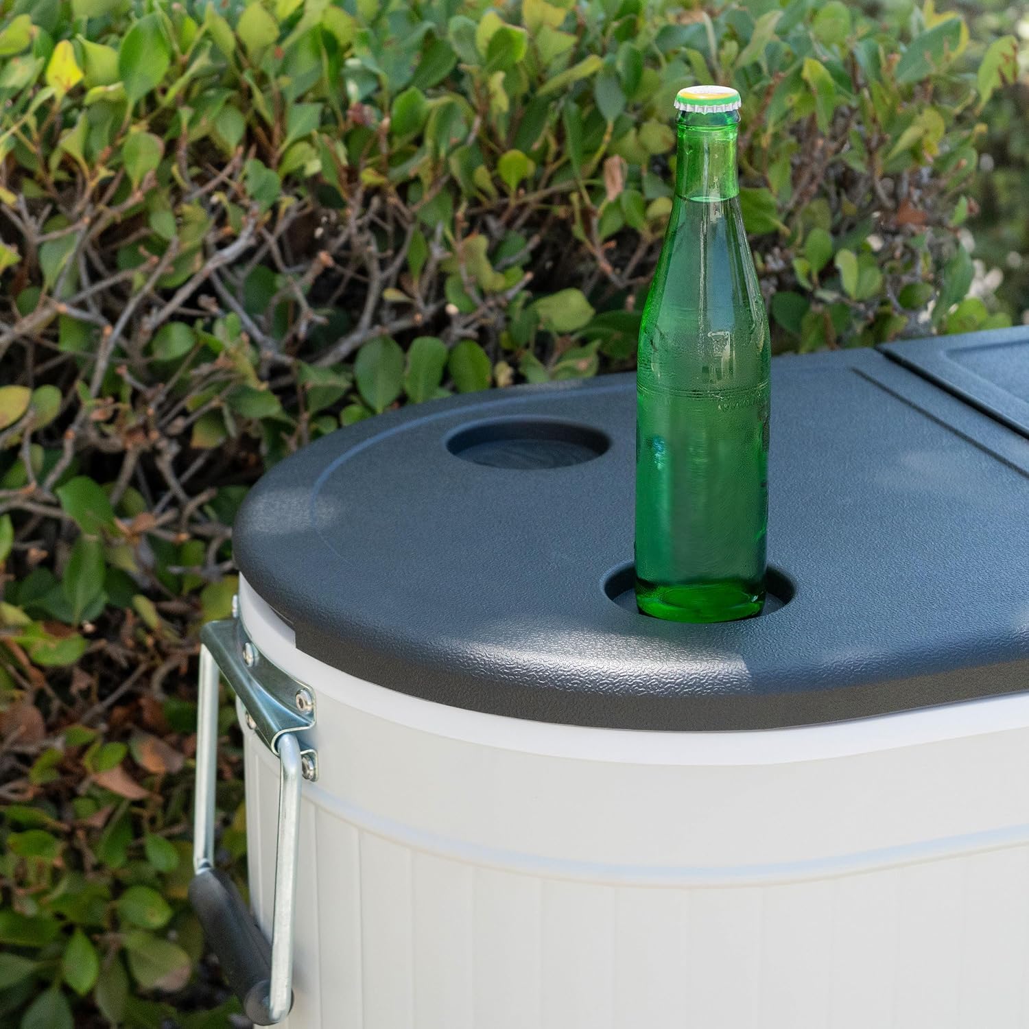 Permasteel Rolling Patio Cooler 120-Quart Outdoor Beverage Ice Chest with Wheels Farmhouse Design
