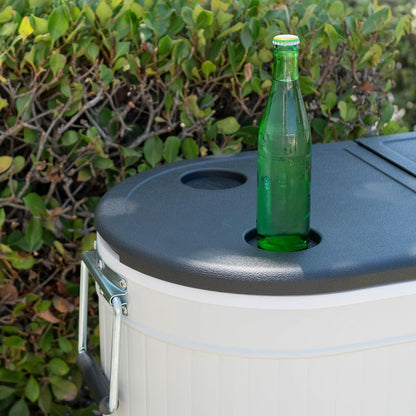 Permasteel Rolling Patio Cooler 120-Quart Outdoor Beverage Ice Chest with Wheels Farmhouse Design