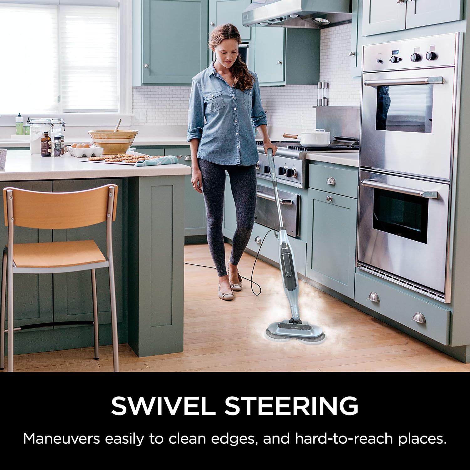 Shark Steam & Scrub All-in-One Scrubbing and Sanitizing Steam Mop 2 Steam Modes 1120W 22 ft Cord 7.7 lb Pure Water Blue S7000AMZ