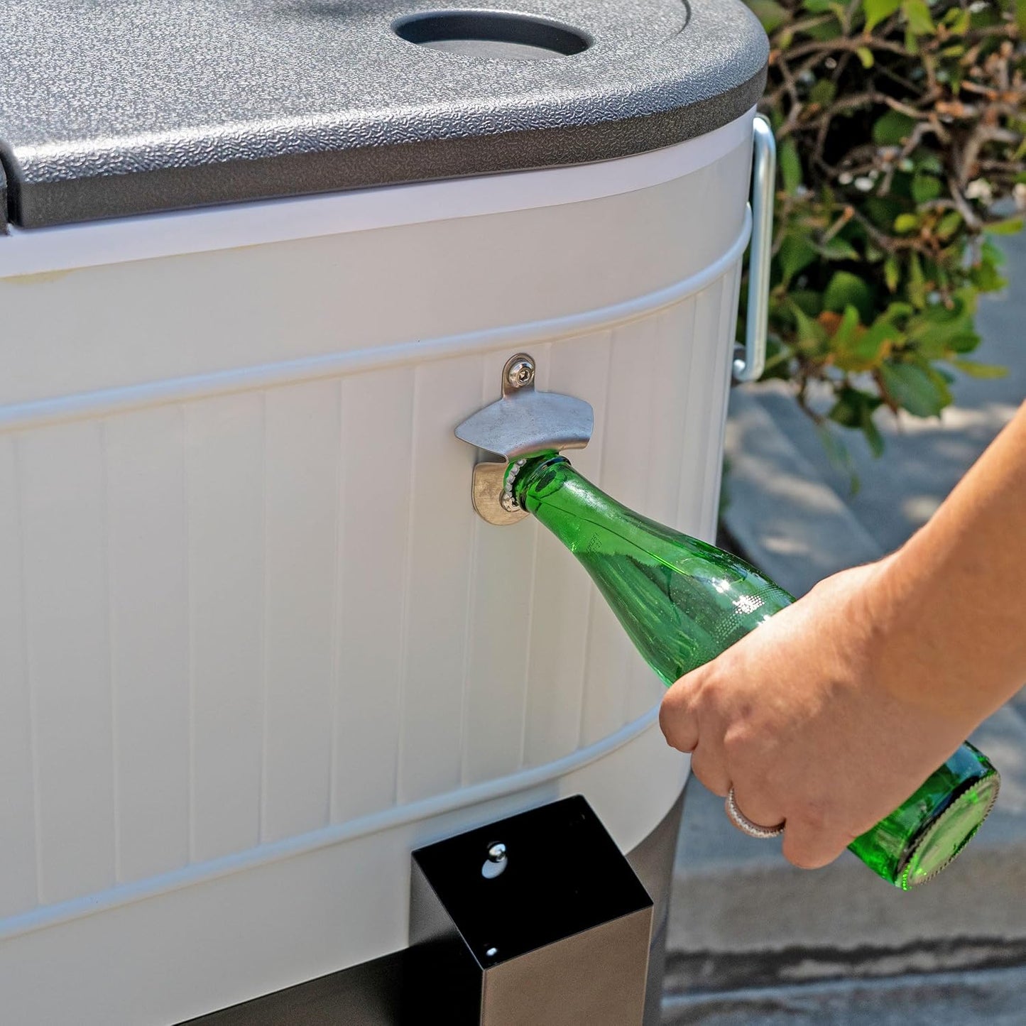 Permasteel Rolling Patio Cooler 120-Quart Outdoor Beverage Ice Chest with Wheels Farmhouse Design