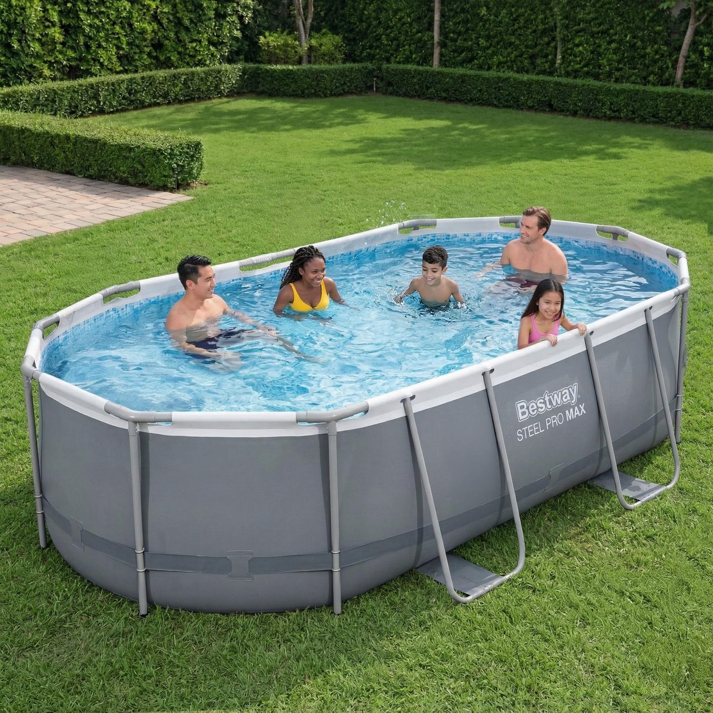 Steel Pro MAX 16' x 10' x 42" Above Ground Pool, Oval Metal Frame Outdoor Swimming Pool