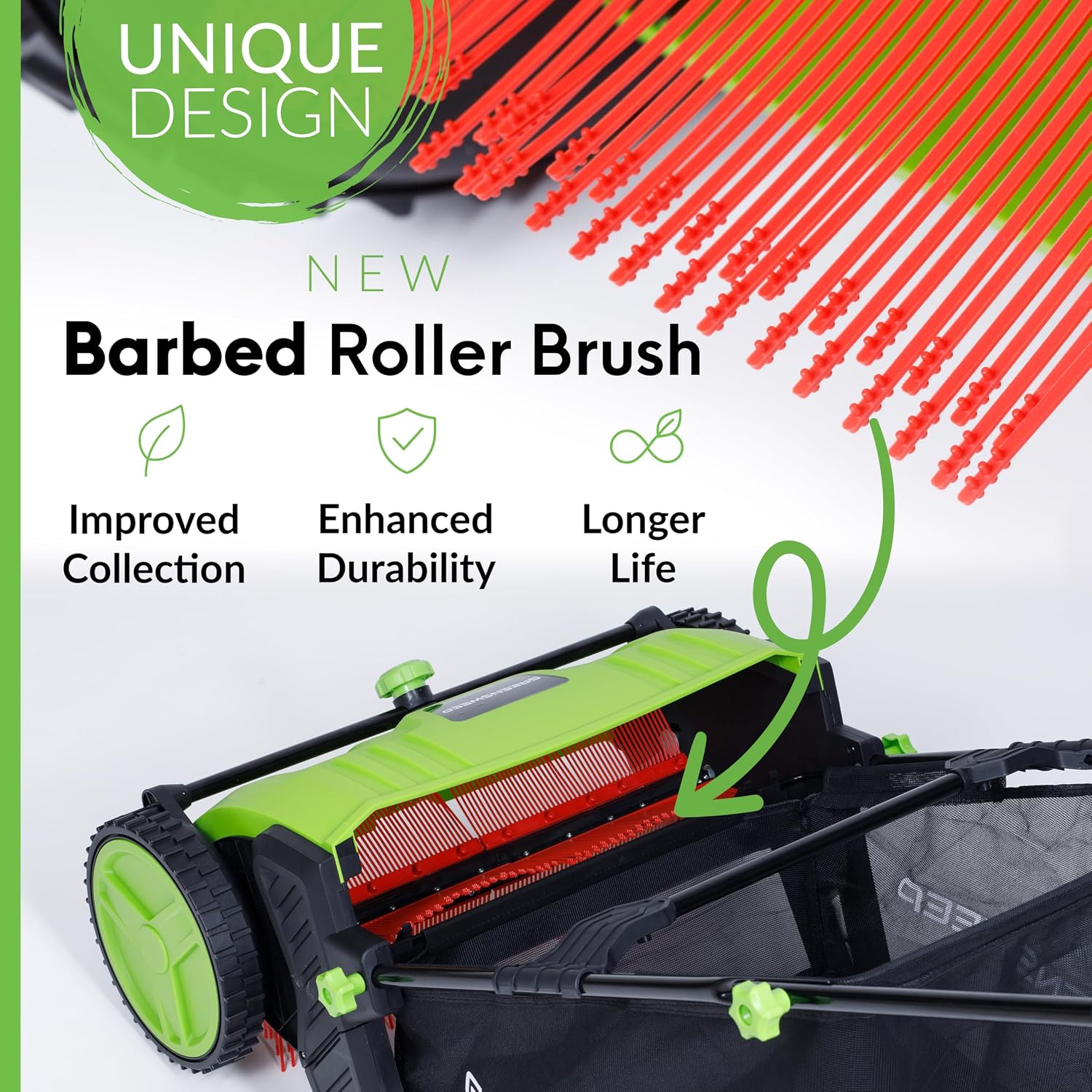 GreenSweep Pickup Pro V26 Push Lawn Sweeper 21-Inch Cutting Width 14 lb Manual Polypropylene Green GS-PP2V26