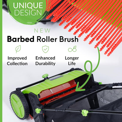 GreenSweep Pickup Pro V26 Push Lawn Sweeper 21-Inch Cutting Width 14 lb Manual Polypropylene Green GS-PP2V26