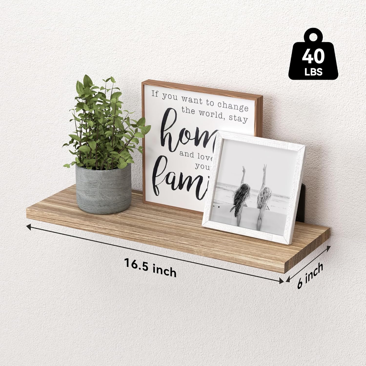 WOPITUES Floating Shelves Set of 6 Wall Mounted Wood Farmhouse Shelf 16.5 Inch Rustic Brown HM011A