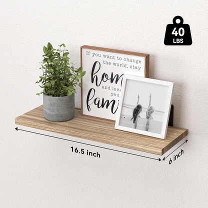 WOPITUES Floating Shelves Set of 6 Wall Mounted Wood Farmhouse Shelf 16.5 Inch Rustic Brown HM011A